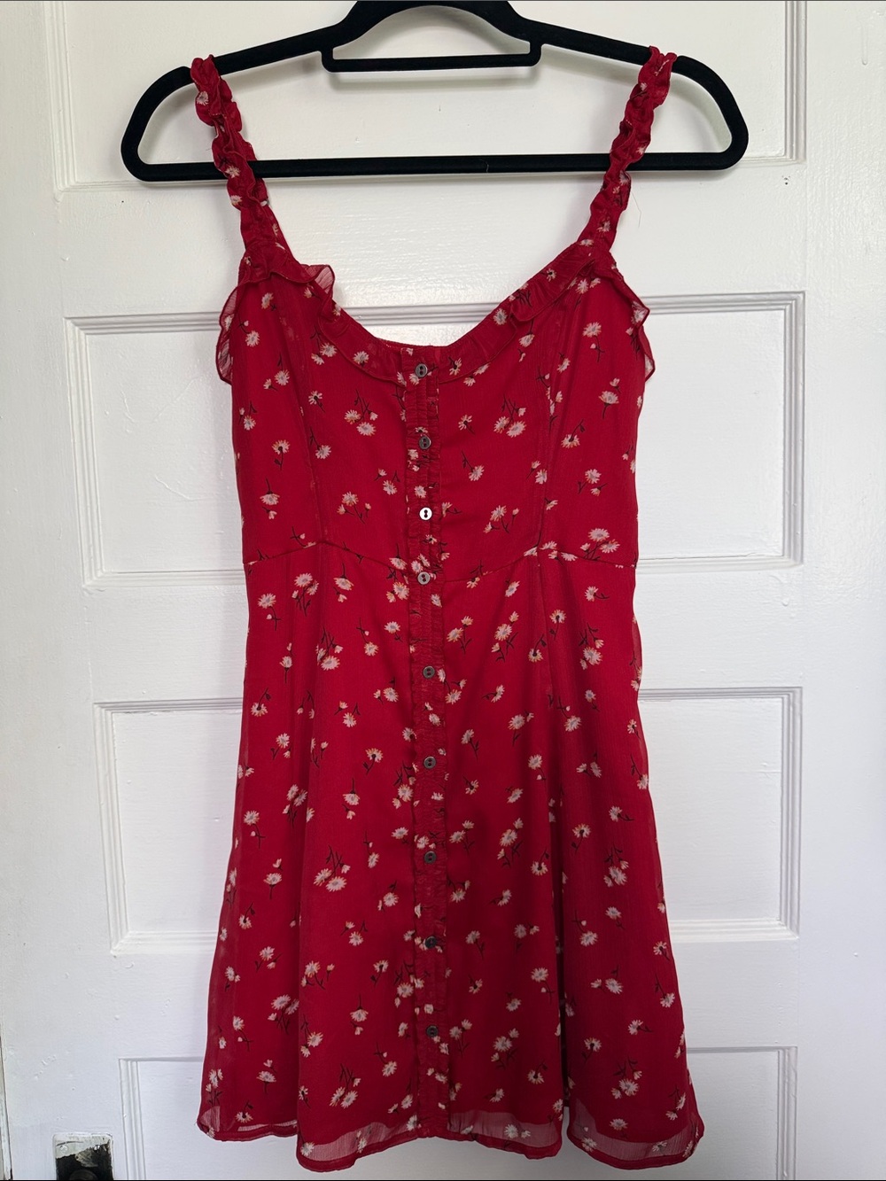 Abercrombie & Fitch‎ Red Floral Ruffle-Neck Cottagecore Boho Dress Sz XS